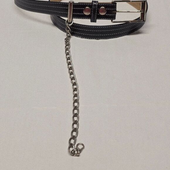 Leatherock Black Genuine Leather Belt With Keychain White Contrast Stitching 38 main image 8